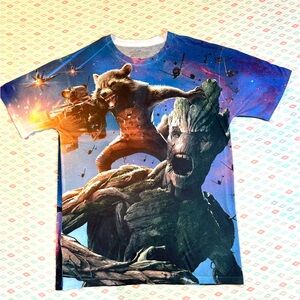 Guardians of the Galaxy Rocket Groot T-Shirt Size Medium Marvel All Over Print